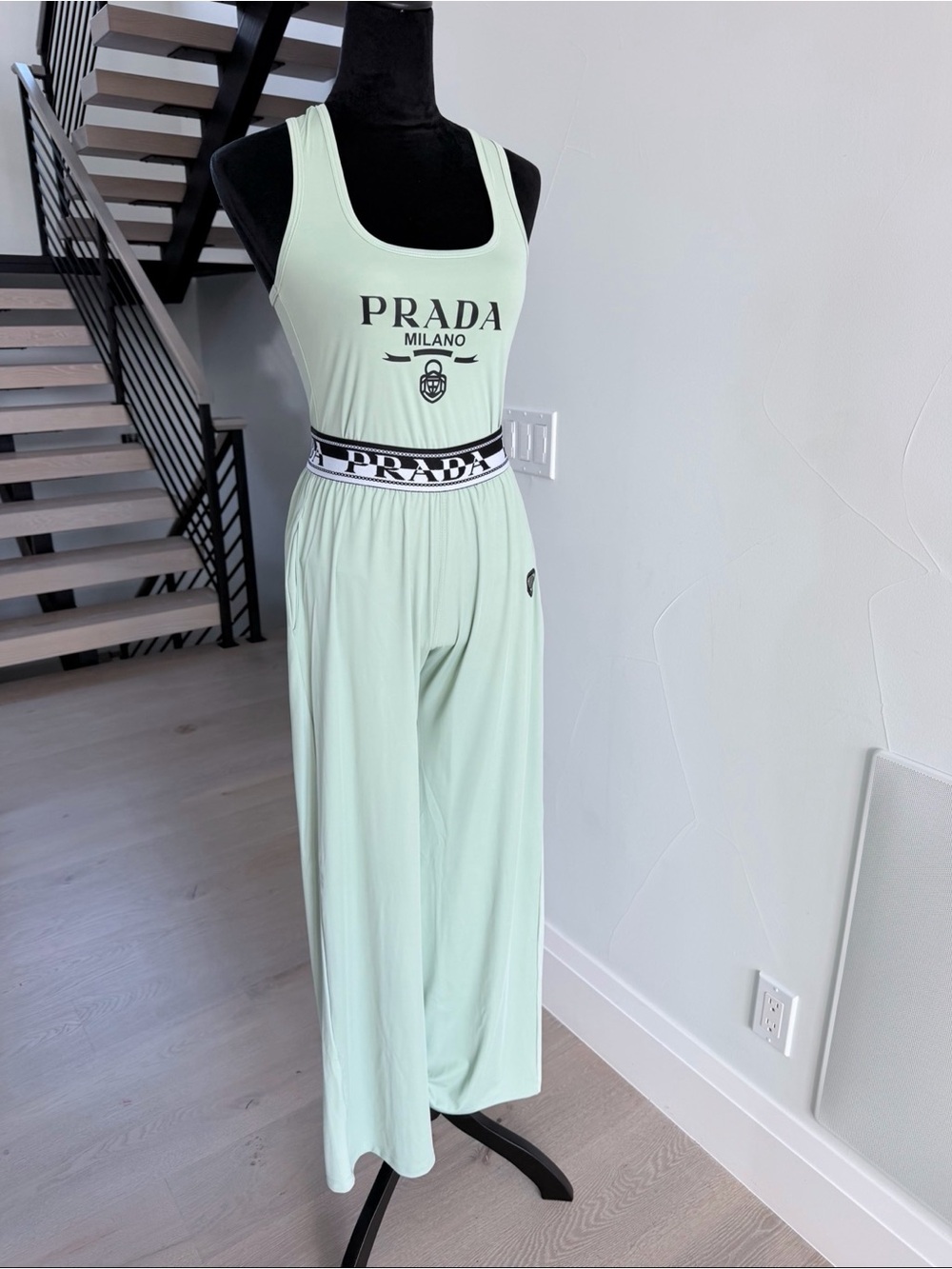 Prada Mint Green Top with Wide-Leg Pants with pockets Matching set size M - Picture 4 of 11